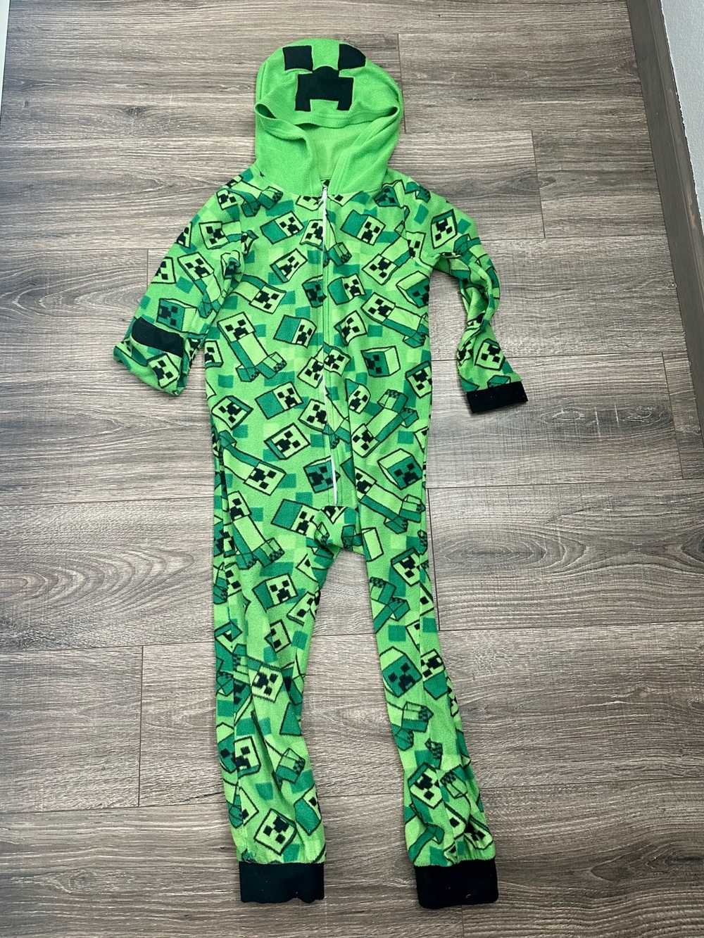 Minecraft Small Green Creeper-Print Kids One-Piece Hooded Pajamas